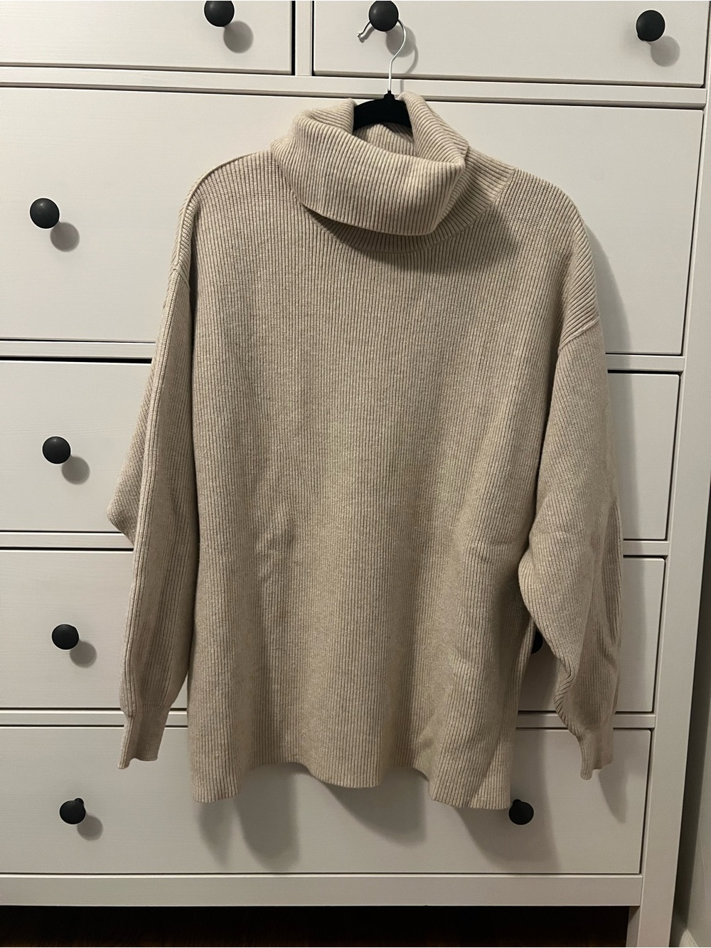 Free People Cream Ribbed Turtleneck Sweater